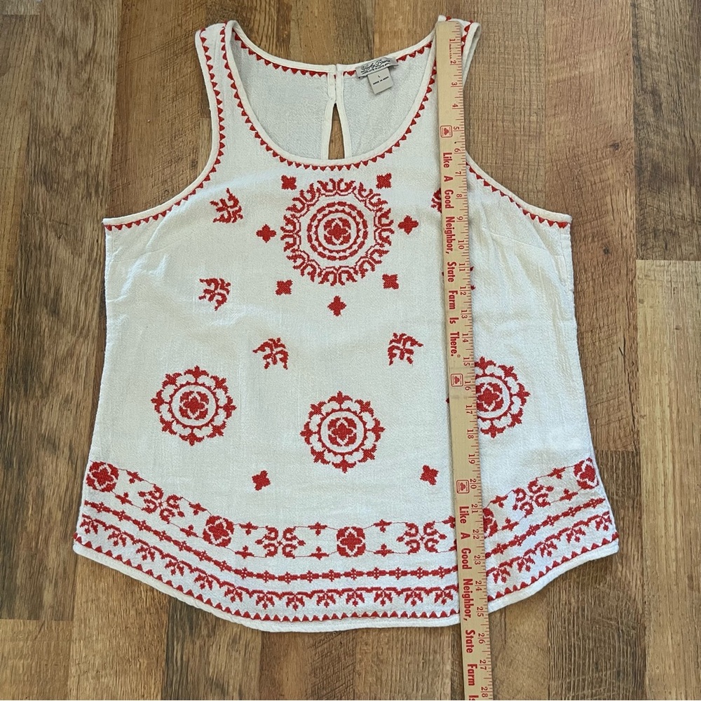 Lucky Brand Embroidered Red and White Sleeveless Top